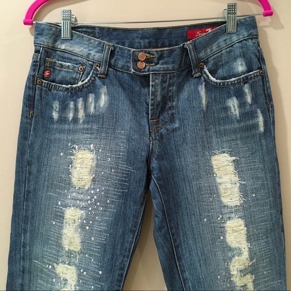 7 seven jewel embellished ankle denim jeans blue - Picture 3 of 8